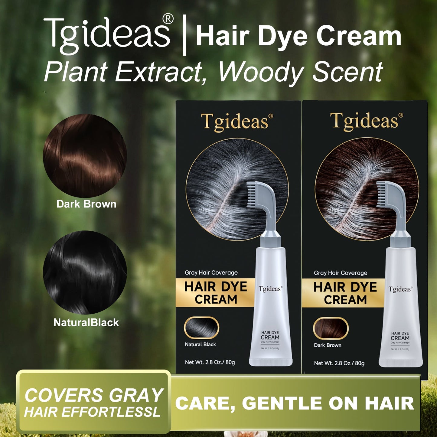 Tgideas Comb‑In Hair Dye Cream for Gray Coverage – Natural Black & Dark Brown