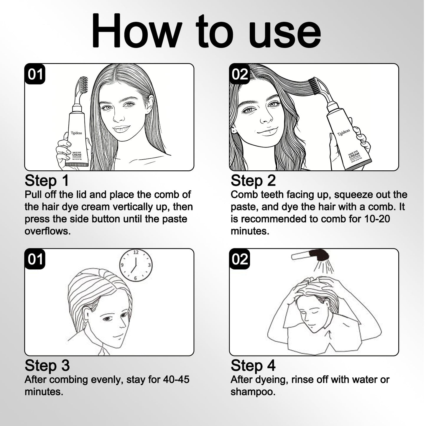 Tgideas Comb‑In Hair Dye Cream for Gray Coverage – Natural Black & Dark Brown