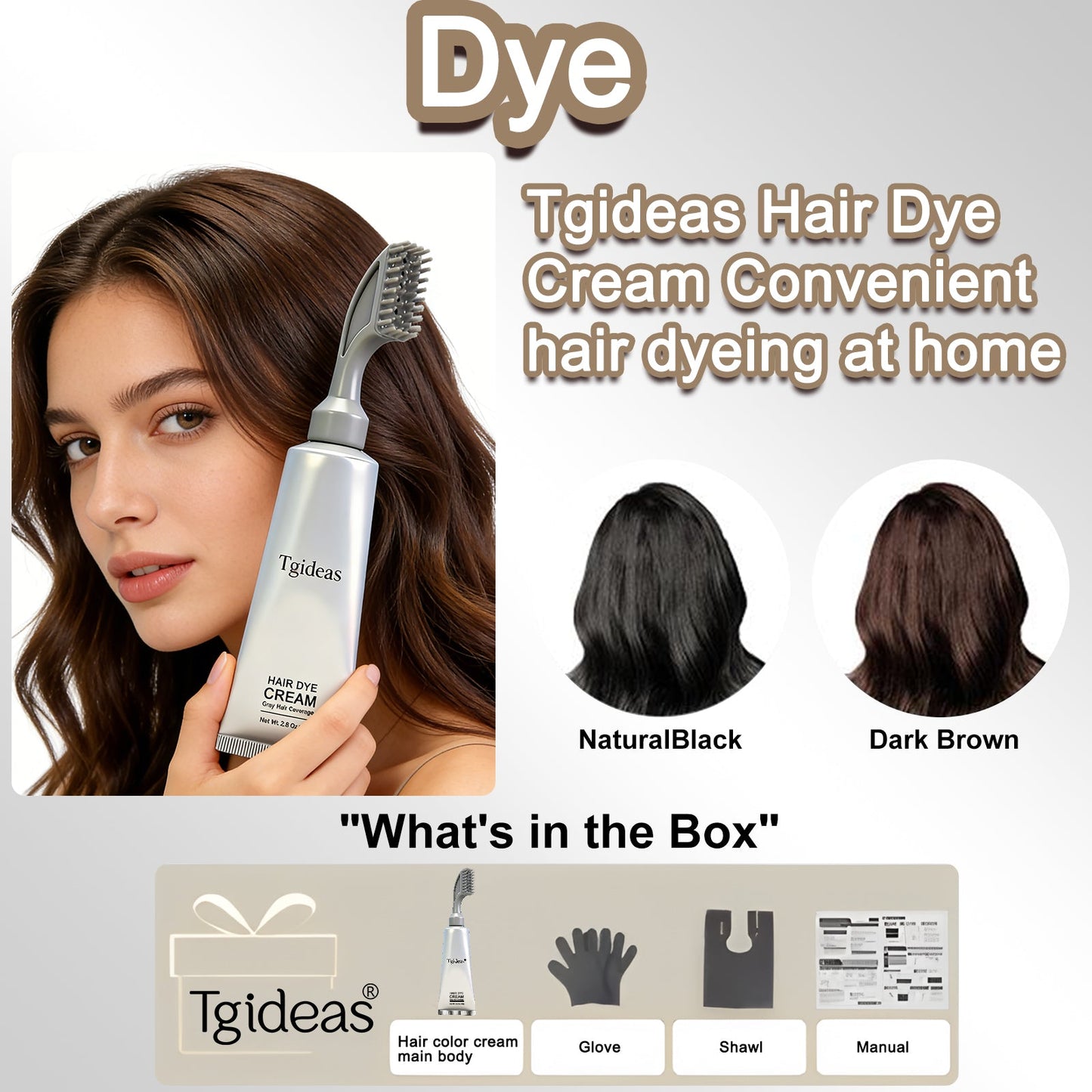 Tgideas Comb‑In Hair Dye Cream for Gray Coverage – Natural Black & Dark Brown