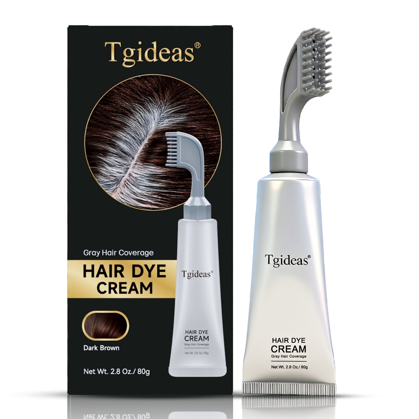 Tgideas Comb‑In Hair Dye Cream for Gray Coverage – Natural Black & Dark Brown